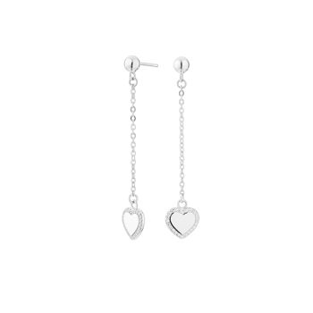 Boucles d'Oreilles Longues Cube Coeur Argent 1