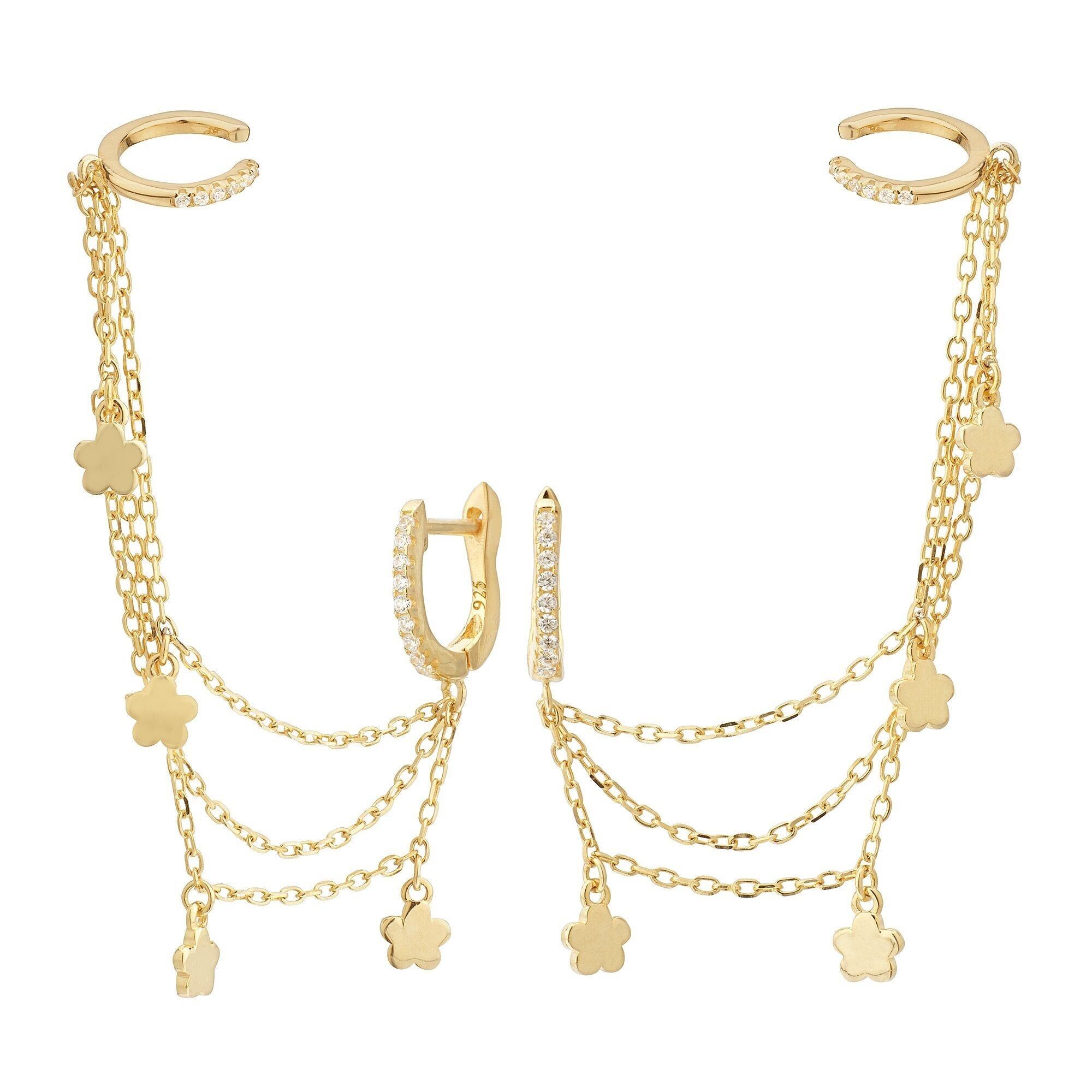 Orecchini con catene e pendenti placcati oro