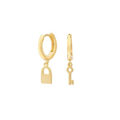 Vergoldete Schlüssel- und Vorhängeschloss-Ohrringe