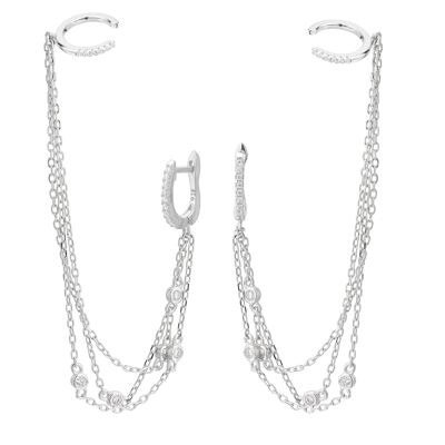 Silver Chain and Zirconia Earrings