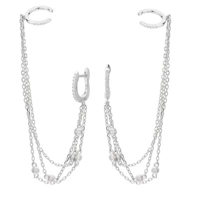 Boucles d'Oreilles Chaîne Argent et Zircone