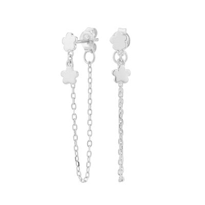 Pendientes Cadena y Flor Plata