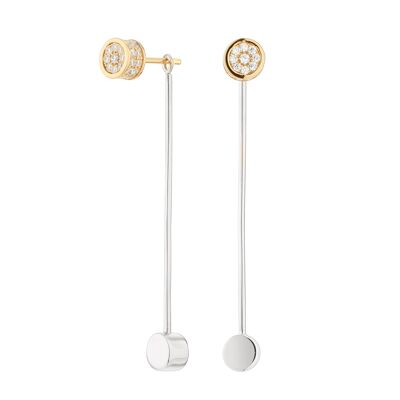 Boucles d'Oreilles Longues Cube Cercle Bicolore