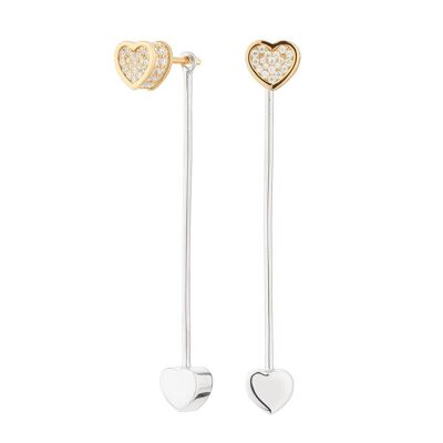 Boucles d'Oreilles Longues Bicolores Coeur Cube