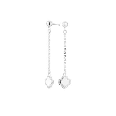 Silver Flower Long Cube Earrings