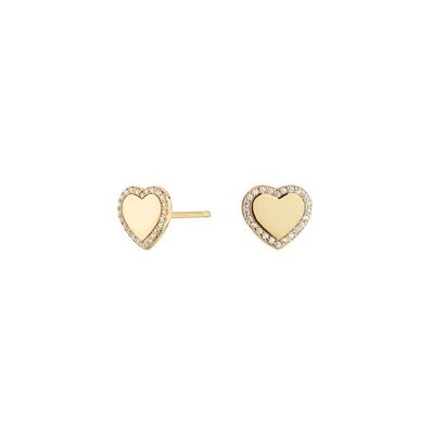 Cube Heart Earrings Gold Plated Button