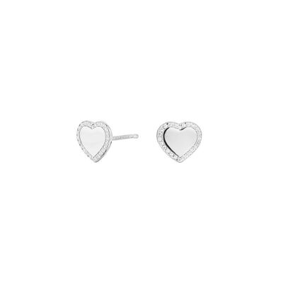 Boucles d'Oreilles Coeur Cube Argent Bouton