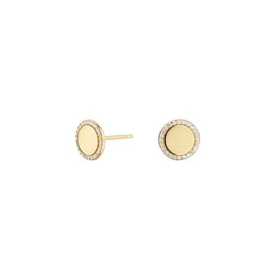 Cube Circle Earrings Gold Plated Button