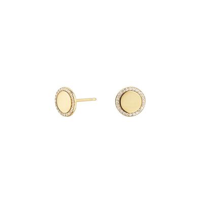 Boucles d'Oreilles Cube Cercle Plaqué Or Bouton