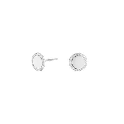 Cube Circle Silver Button Earrings