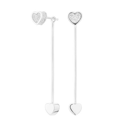 Long Cube Heart Silver Earrings