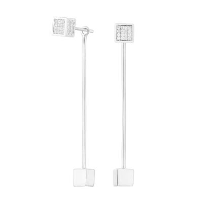 Silver Cube Long Earrings