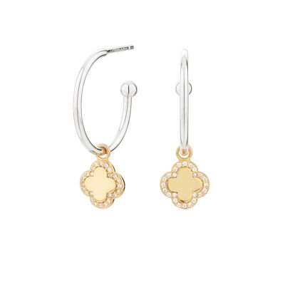 Cube Hoop Flower Bicolor Earrings