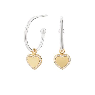 Bicolor Heart Hoop Cube Earrings