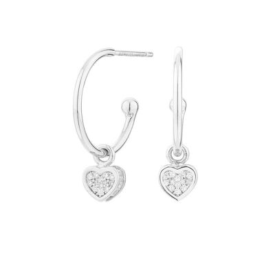 Cube Hoop Heart Silver Earrings