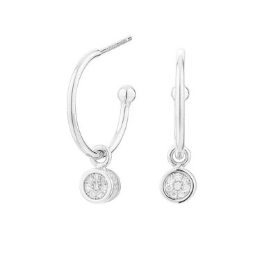 Silver Cube Circle Hoop Earrings