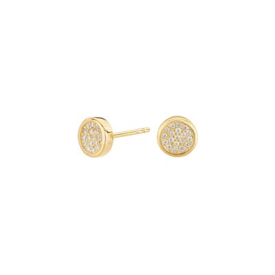 Gold Plated Pavé Button Earrings
