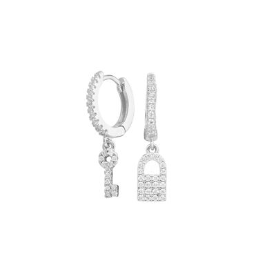 Padlock and Key Silver Earrings