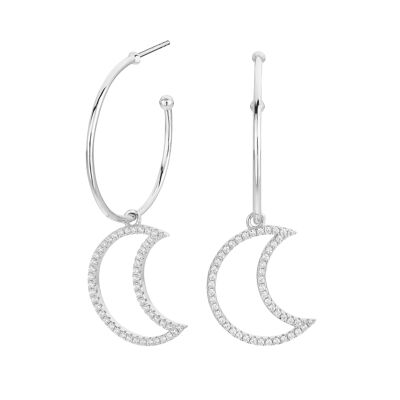 Silver Moon Hoop Earrings