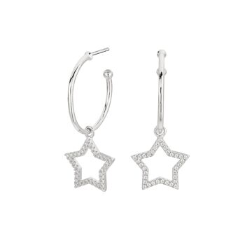 Boucles d'oreilles créoles étoiles argentées 1