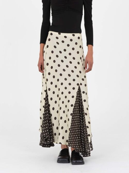 Asymmetrical long polka dot skirt