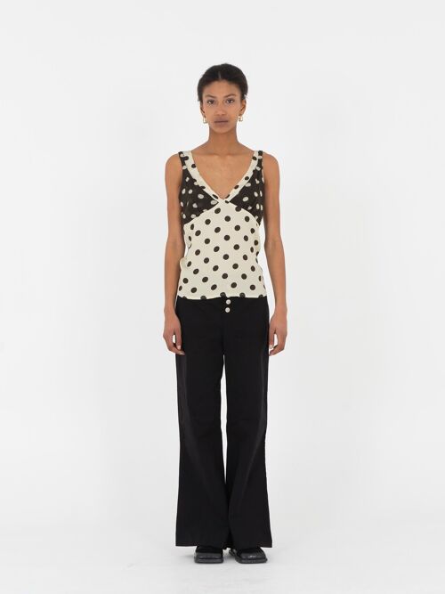 Strappy top with contrast polka dots on the chest