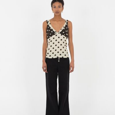 Strappy top with contrast polka dots on the chest