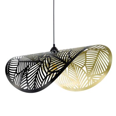 Akana exotic style tile-shaped pendant light in black and gold metal