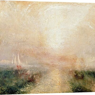 Peinture sur toile de qualité musée William Turner, voilier approchant du rivage