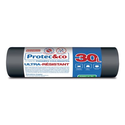 Trash bags with sliding links ULTRA RESISTANT ANTIBACTERIAL ANTI ODOR 30LX15 Protec & co