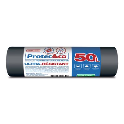 Bolsas de basura con eslabones deslizantes ULTRA RESISTENTE ANTIBACTERIANO ANTI OLOR 50LX10 Protec & co