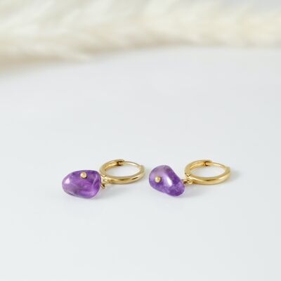 Amethyst Kristall Hoop Latchback Ohrringe