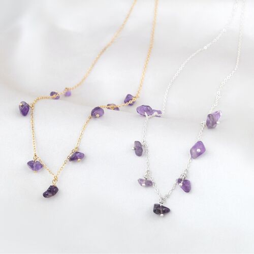 Dainty Amethyst necklace with raw crystal beads