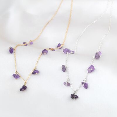 Dainty Amethyst necklace with raw crystal beads