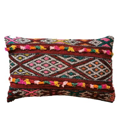 Housse de coussin en kilim ancien franges