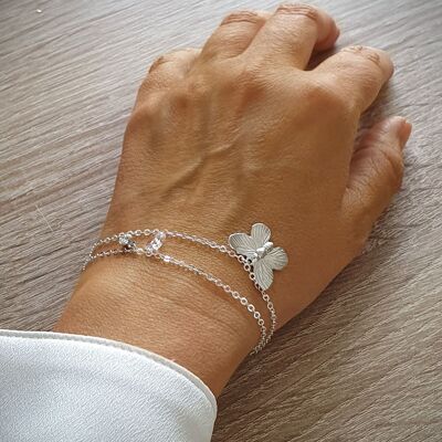 Silver double chain butterfly bracelet