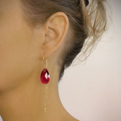 Earrings with ruby Swarovski crystal drops