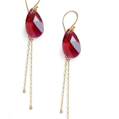 Boucles d'oreilles pendantes en or avec gouttes de cristal Ruby