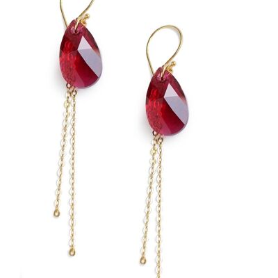 Gold dangle earrings with Ruby crystal drops