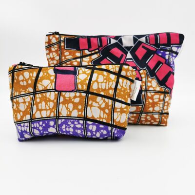 Trousse en wax motifs rose et violet I