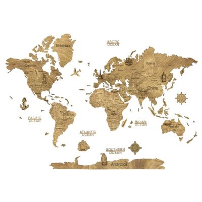 CREATIFWOOD Mappa del mondo 2D in legno - Decorazione da parete, Creatifwood