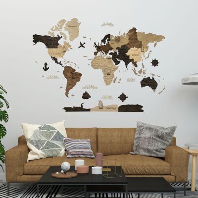 Wooden world map - 2D - 2 COLORS - 2 SIZES