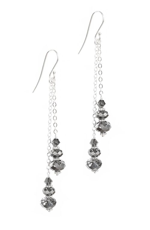 Silver dangle earrings with Black Diamond crystals
