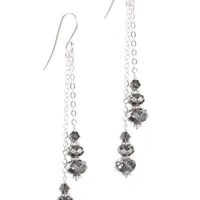 Silver dangle earrings with black diamond crystals