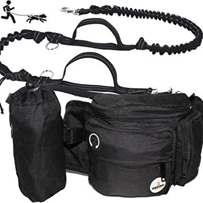 Hands Free Leash - Canicross Belt - Dog Leash with Bag - Ideal for Running, Jogging and Walking - Goldinou