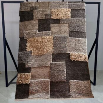 Tapis patchwork 100% laine, gris, anthracite, beige, 240x170, éco-responsable, tissé au Maroc 1