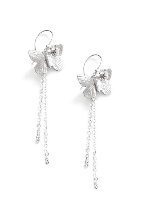 Silver butterfly earrings with crystals
