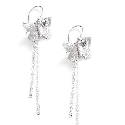 Silver butterfly earrings with crystals