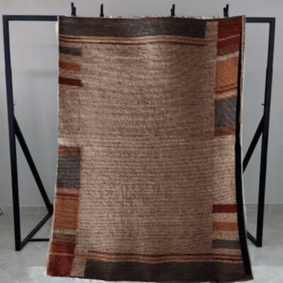 Frieze rug, 100% wool, orange-red beige, 240x170, eco-responsible, woven in Morocco