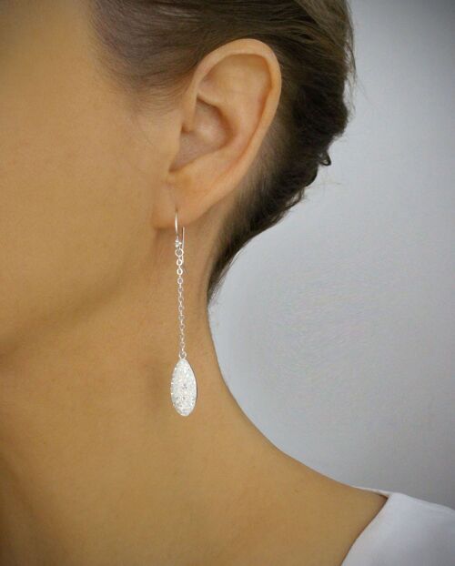 White crystal pavé drops and silver earrings